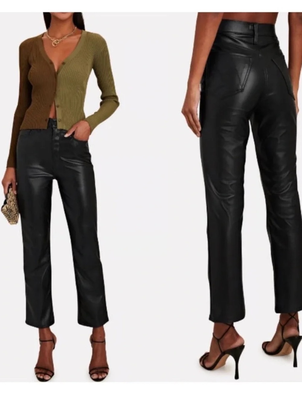 MOTHER The High Waisted Rider Ankle Black Faux-Leather Pant